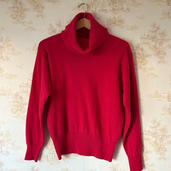 Vintage 90s red Liz Claiborne lambswool angora rabbit hair turtleneck sweater - Picture 1 of 7